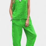 Leona Set Vestă și Pantalon Fără Mâneci din Bumbac și In