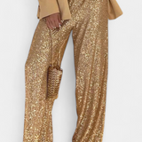 Elva Pantaloni din Lentejole cu Talie Înaltă și Croi Relaxat