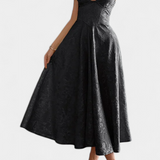 Rochie Midi Gilda din Jacquard cu Spate Decupat și Talie Înaltă