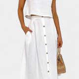 Naha Set din Bumbac cu Vestă și Butoane Frontale