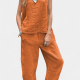 Leona Set Vestă și Pantalon Fără Mâneci din Bumbac și In