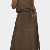 Meliora Set din In și Bumbac cu Vestă Fără Mâneci și Fustă