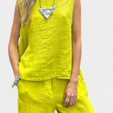 Leona Set Vestă și Pantalon Fără Mâneci din Bumbac și In