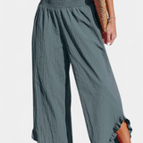 Pantalon Palazzo Justina cu Volane și Talie Înaltă