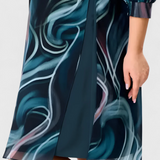 Rochie Almira din Gaze cu Imprimat Ocean Whirl și Design Fluid