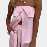 Oriana Conjunto Fără Curea cu Fustă cu Abertură în Culoare Uniformă