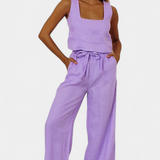 Pascuala Set de Lână din Două Piese cu Bluză Fără Mâneci și Pantaloni Fluizi