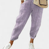 Pantaloni Alba din Amestec de In cu Dungi