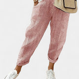 Pantaloni Alba din Amestec de In cu Dungi